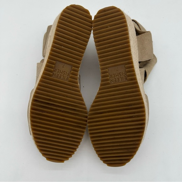 Eileen Fisher Willow 7 Gold Metallic Leather Suede Wedge Espadrilles  Sandals - Picture 10 of 12